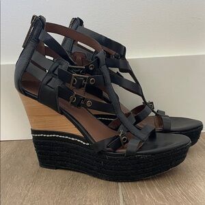 Donald Pliner Elegant Black Strappy Wedge Sandals